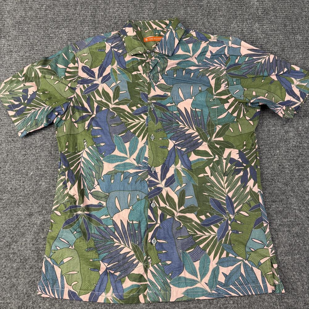 Tori Richard Shirt Mens Medium Multicolor Leaf Hawaiian Short Sleeve Button Up